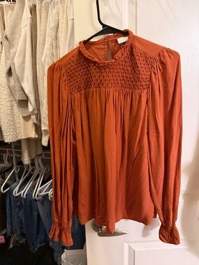 a new day Rust Smocked Yoke Long-Sleeve Blouse